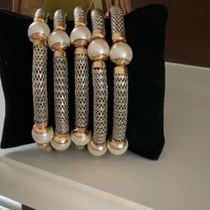 PREMIER silver heavy mesh wrap bracelet bracelets with pearls